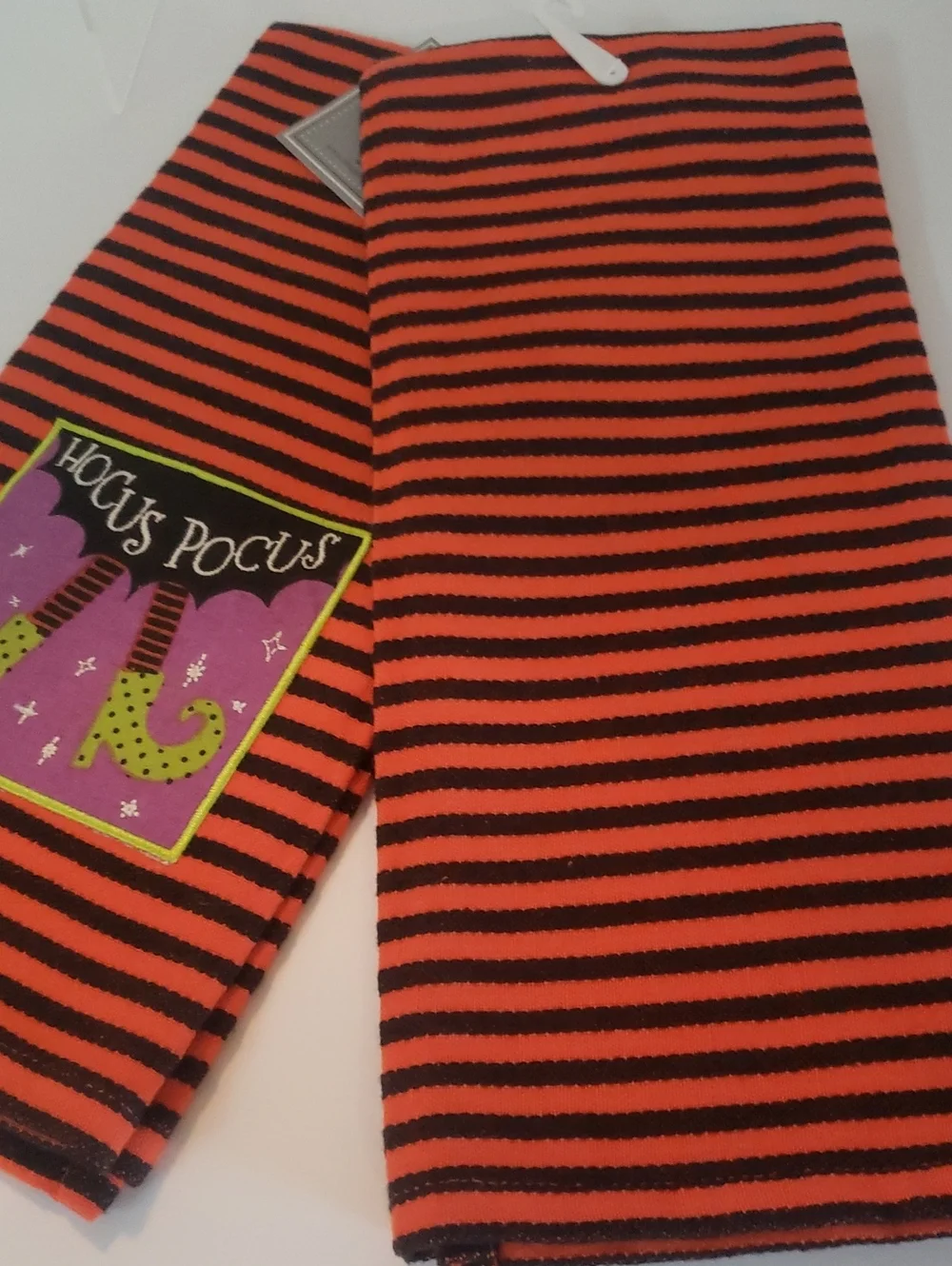 Design Imports Hocus Pocus Orange & Black Striped Kitchen Towels - Set of 2